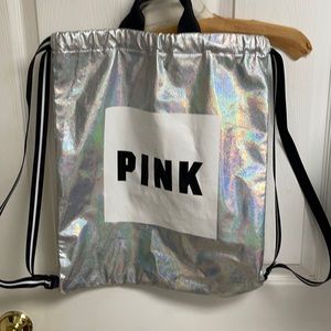 VS PINK Drawstring Bag black silver new